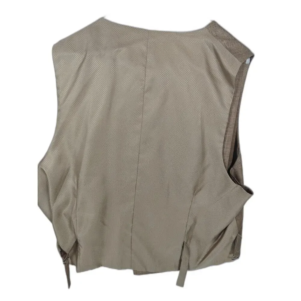 Mazari Men's 3 Piece Suit Tan Textured Size 46R Wool Blend Jacket Vest Pants